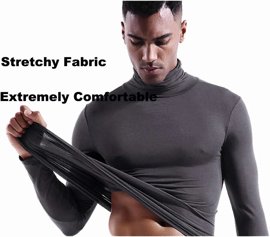 Ouruikia Men's Lightweight Thermal Shirts Modal Base Layer Turtleneck Long Sleeve Pullover Tops