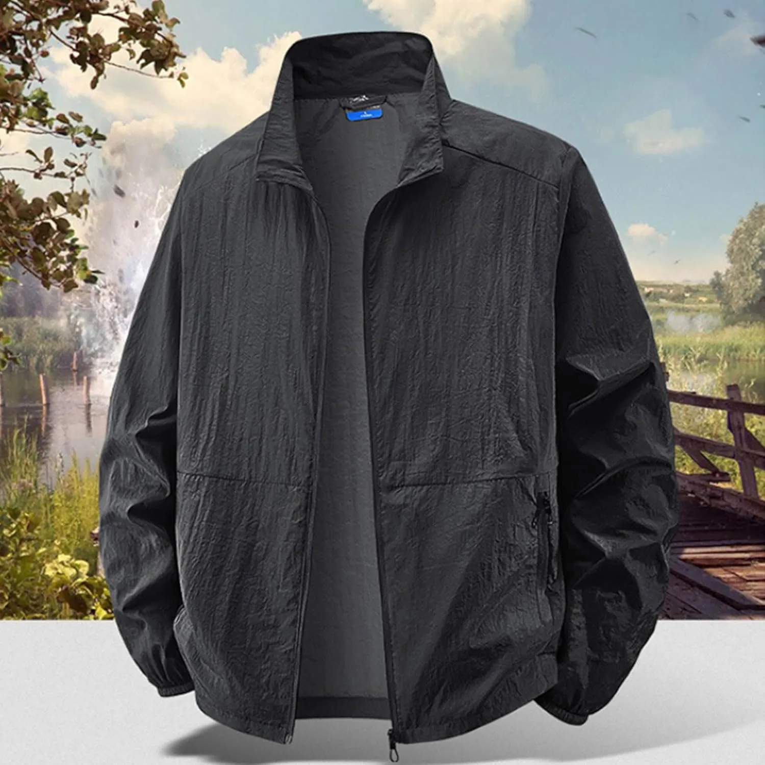 Quick-Dry Men's UV Shirt UPF 50  Sun Protective Zip Up Lightweight Jackets Fishing Tops Long Sleeve Summer Wear