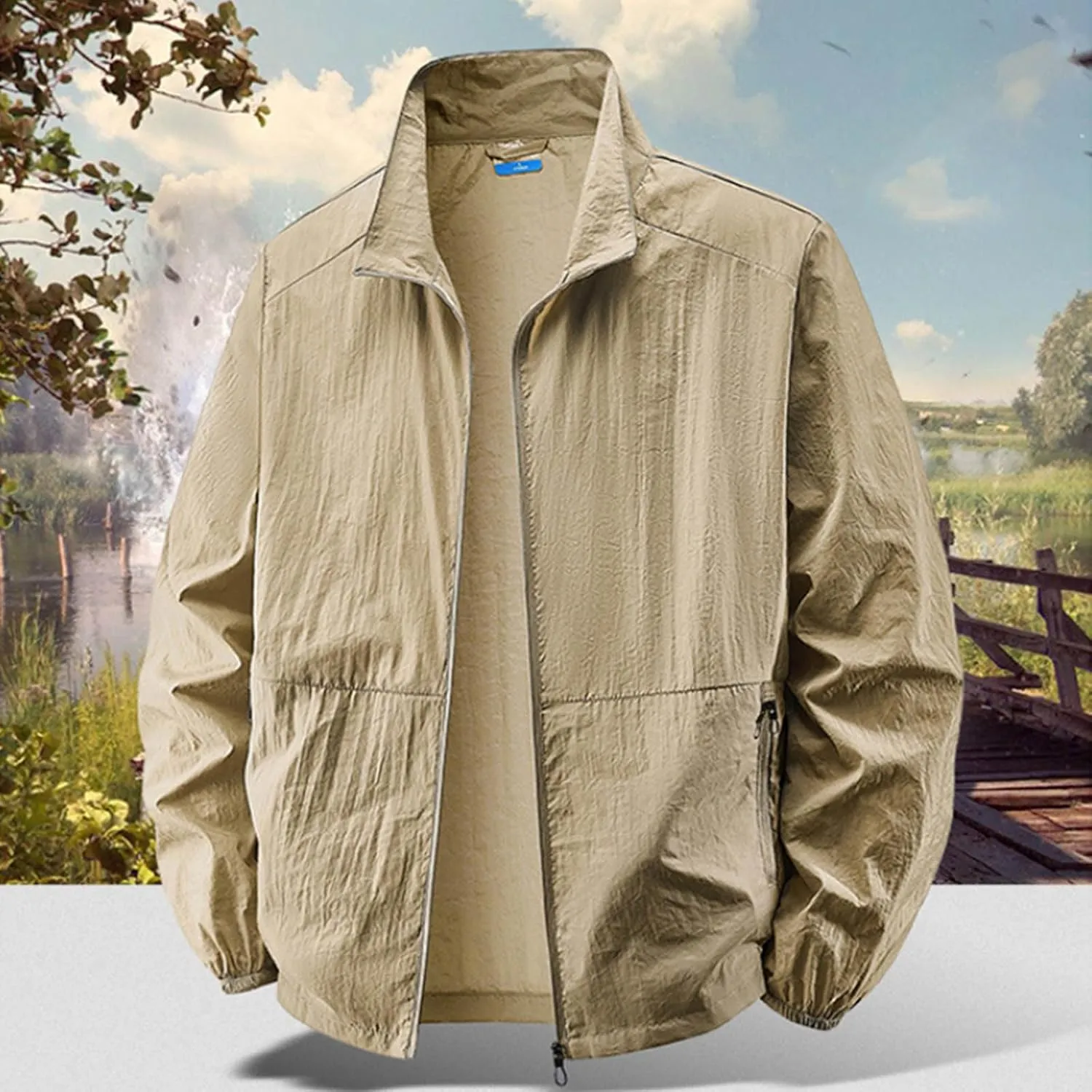 Quick-Dry Men's UV Shirt UPF 50  Sun Protective Zip Up Lightweight Jackets Fishing Tops Long Sleeve Summer Wear