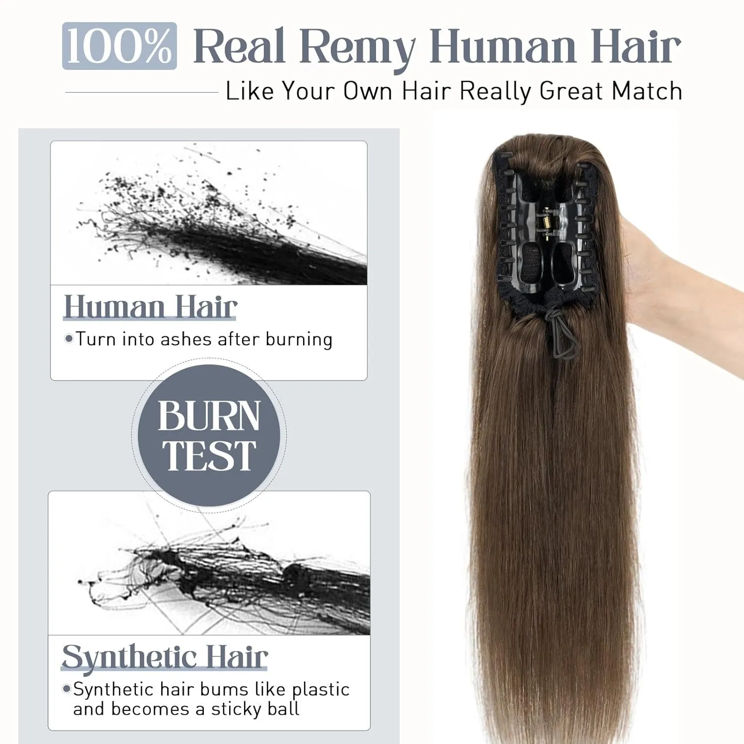Rich Choices Claw Clip Ponytail Extension Human Hair Real Hair Ponytail Extension Balayage Chocolate Brown Clip In Long Ponytail Hair Extensions Straight For Women #2R 14 Inch