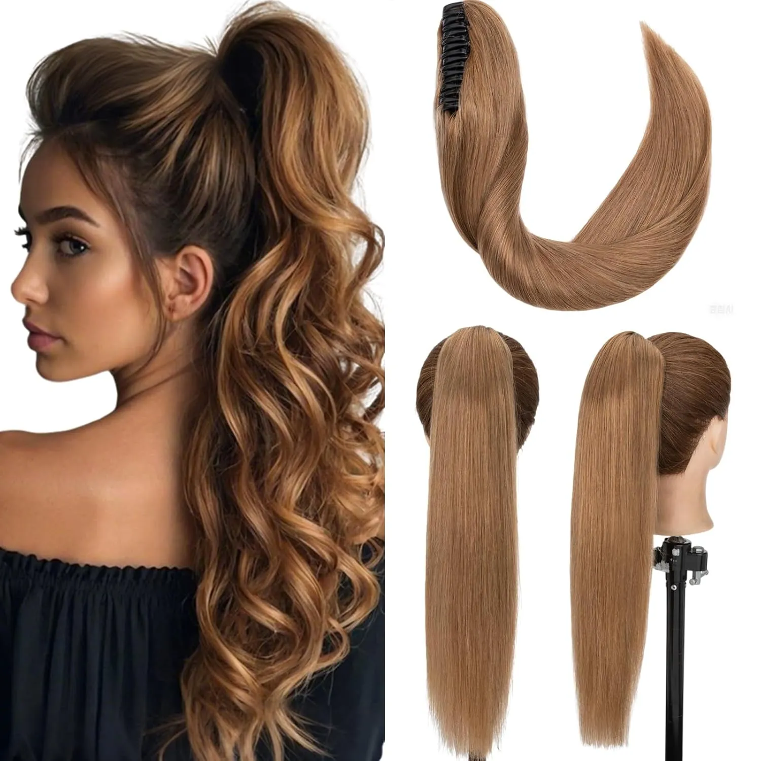 Rich Choices Claw Clip Ponytail Extension Human Hair Real Hair Ponytail Extension Balayage Light Brown 14 Inch 105g One Piece Clip In Long Ponytail Hair Extensions Straight For Women #6
