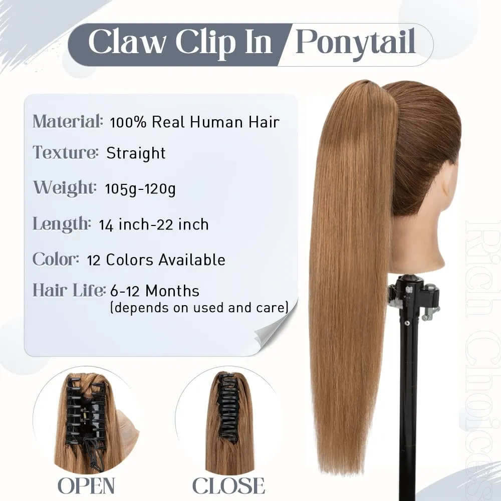 Rich Choices Claw Clip Ponytail Extension Human Hair Real Hair Ponytail Extension Balayage Light Brown 14 Inch 105g One Piece Clip In Long Ponytail Hair Extensions Straight For Women #6
