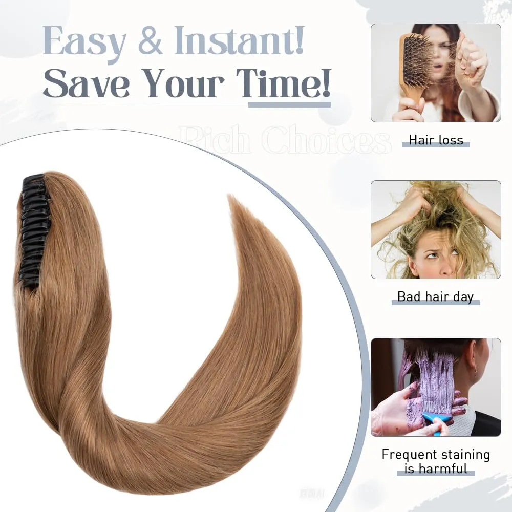 Rich Choices Claw Clip Ponytail Extension Human Hair Real Hair Ponytail Extension Balayage Light Brown 14 Inch 105g One Piece Clip In Long Ponytail Hair Extensions Straight For Women #6