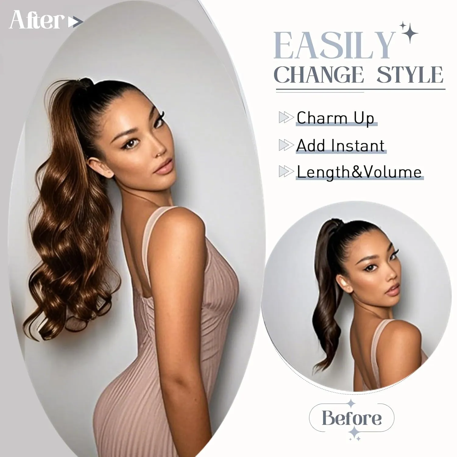 Rich Choices Claw Clip Ponytail Extension Human Hair Real Hair Ponytail Extension Balayage Light Brown 14 Inch 105g One Piece Clip In Long Ponytail Hair Extensions Straight For Women #6