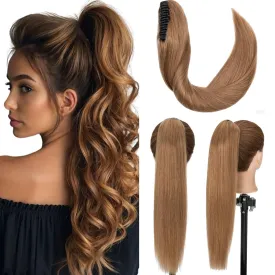 Rich Choices Claw Clip Ponytail Extension Human Hair Real Hair Ponytail Extension Balayage Light Brown 14 Inch 105g One Piece Clip In Long Ponytail Hair Extensions Straight For Women #6