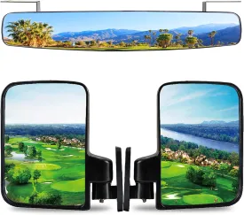 Roykaw Golf Cart Rear View Mirror Kit, Flat Folding Side View Mirror and 180 Adjustable Convex Rear View Mirror Universal Compatible with EZGO, Club Car, Yamaha G&E Golf Cart, No Blind Spots