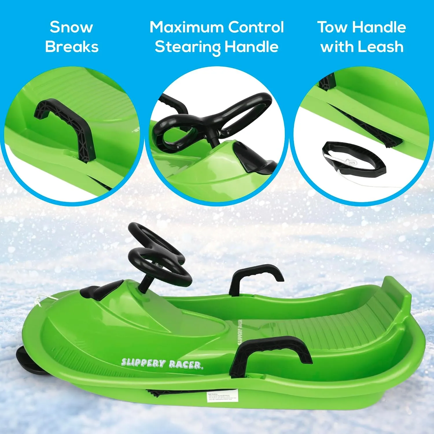 Slippery Racer Downhill Derby Kids Steerable Snow Sled
