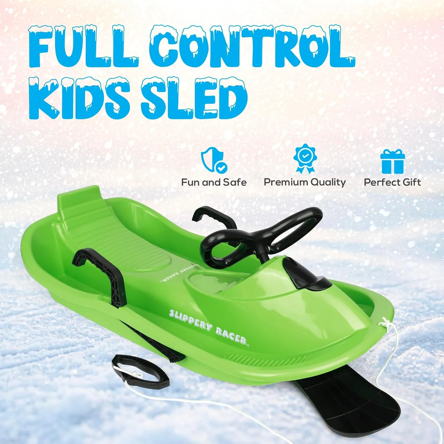 Slippery Racer Downhill Derby Kids Steerable Snow Sled