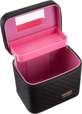 Sooyee Makeup Bag,Makeup Organizer with Mirror,Cosmetic Travel Bag with Fold Tray, Cosmetic Bags for Women Designed To Fit All Cosmetics Professional Makeup Case,Black