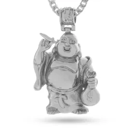 The White Gold Laughing Buddha Necklace