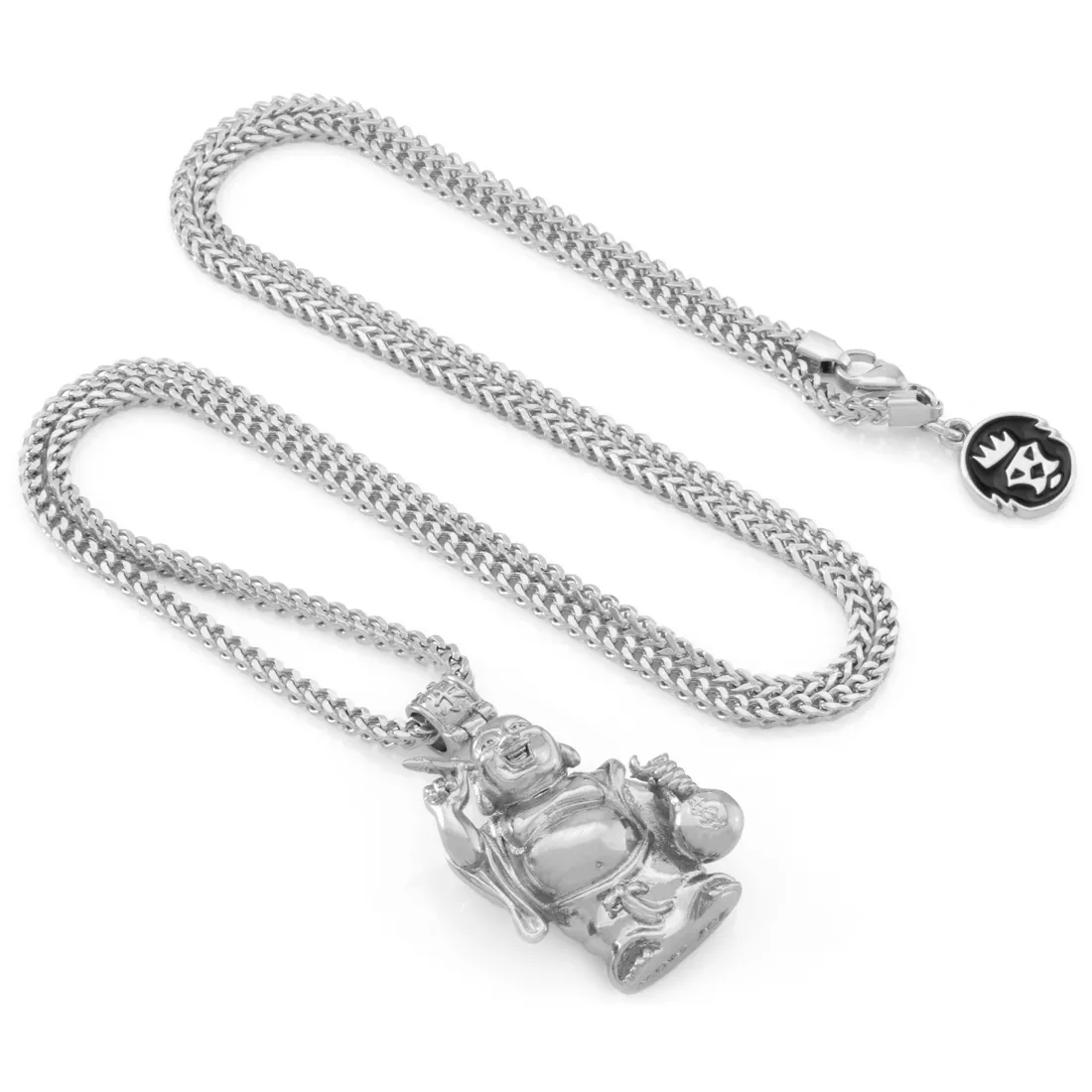 The White Gold Laughing Buddha Necklace