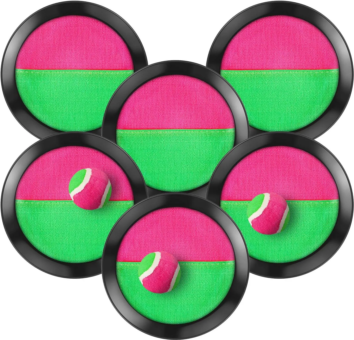 TOODOO Toss and Catch Balls Game, 3 Set Paddle Toss and Catch Ball, 6 Paddles and 3 Balls, Suitable for Sports, Beach, Gifts, Event and Game Prizes, Party Favor and Supplies (Black, 6.1 Inch)