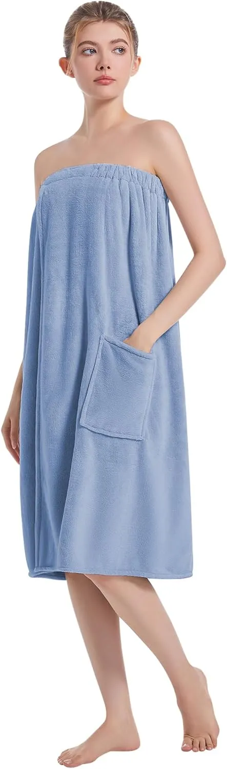 Towel Wrap For Women After ShowerPlush Bath Robe FemaleSauna Spa Wrap Around Towels With Pockets