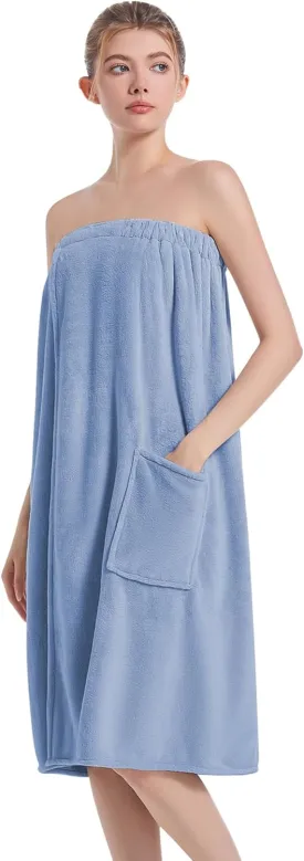 Towel Wrap For Women After ShowerPlush Bath Robe FemaleSauna Spa Wrap Around Towels With Pockets