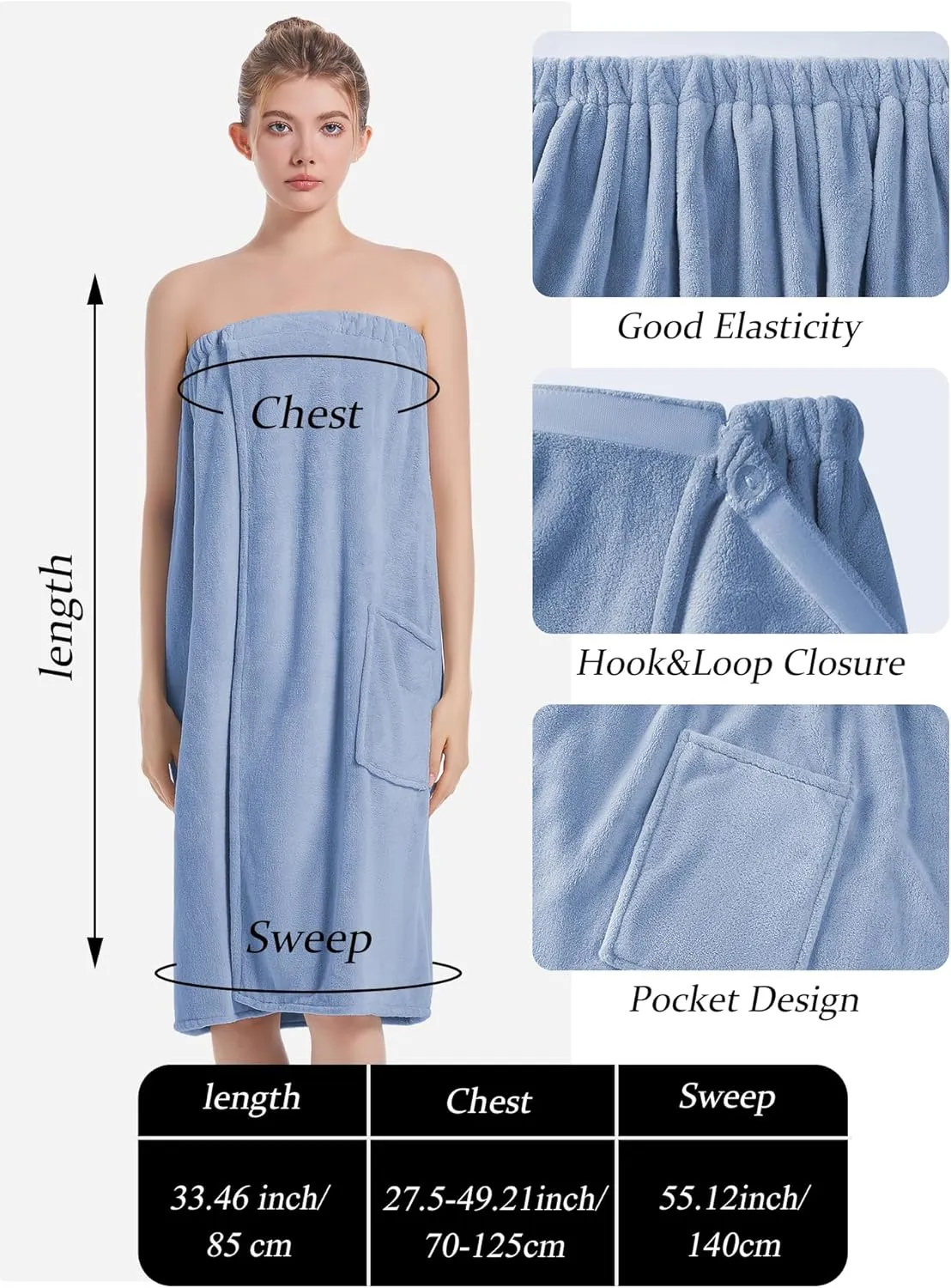 Towel Wrap For Women After ShowerPlush Bath Robe FemaleSauna Spa Wrap Around Towels With Pockets
