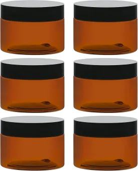 TUZAZO 4 Oz Amber Plastic Cosmetic Jars Leak Proof Small Container with lids for Cream, Lotion, Powder, Ointments, Beauty Products, 6 Pcs