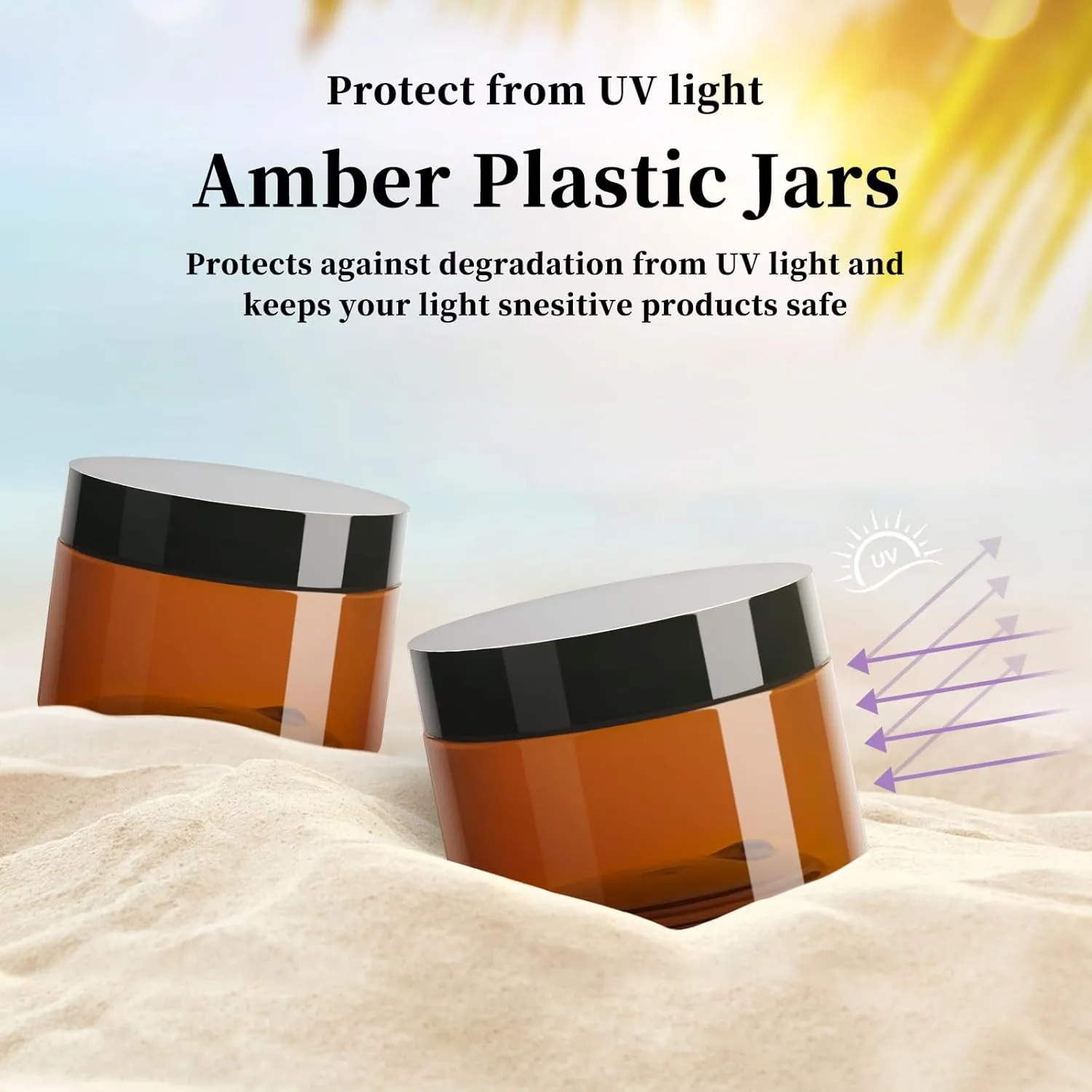 TUZAZO 4 Oz Amber Plastic Cosmetic Jars Leak Proof Small Container with lids for Cream, Lotion, Powder, Ointments, Beauty Products, 6 Pcs