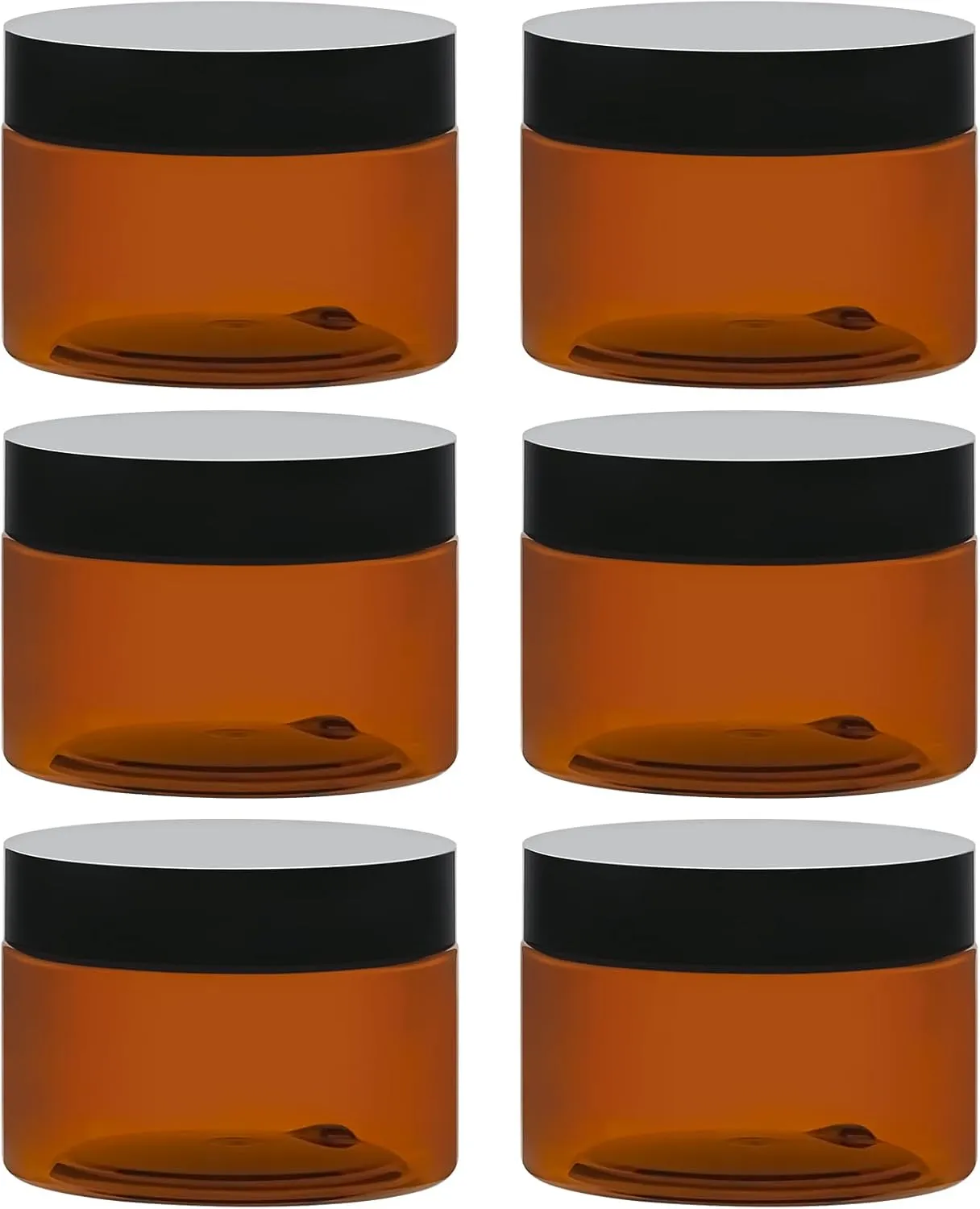 TUZAZO 4 Oz Amber Plastic Cosmetic Jars Leak Proof Small Container with lids for Cream, Lotion, Powder, Ointments, Beauty Products, 6 Pcs