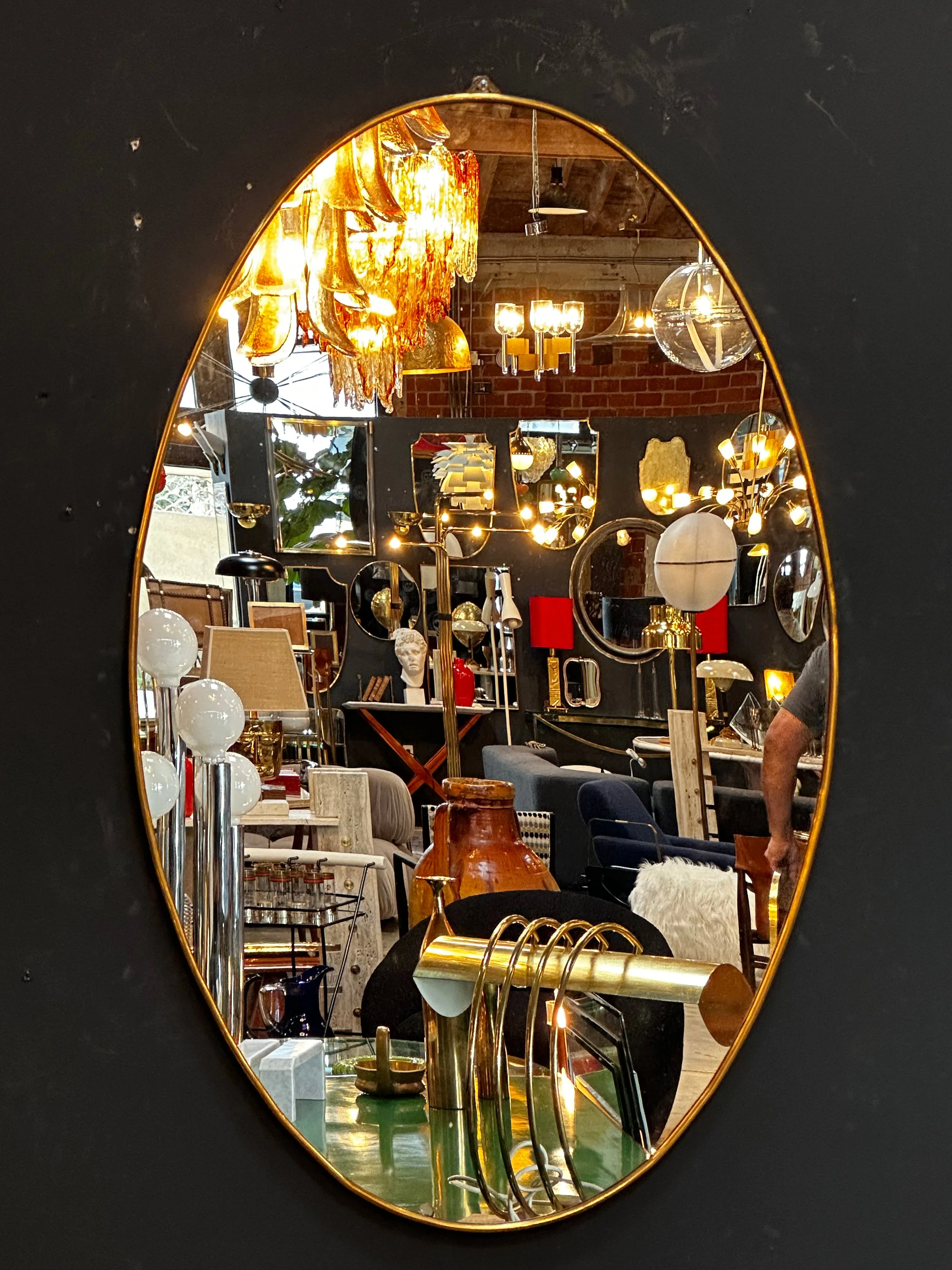 Vintage Italian Oval Brass Wall Mirror 1980