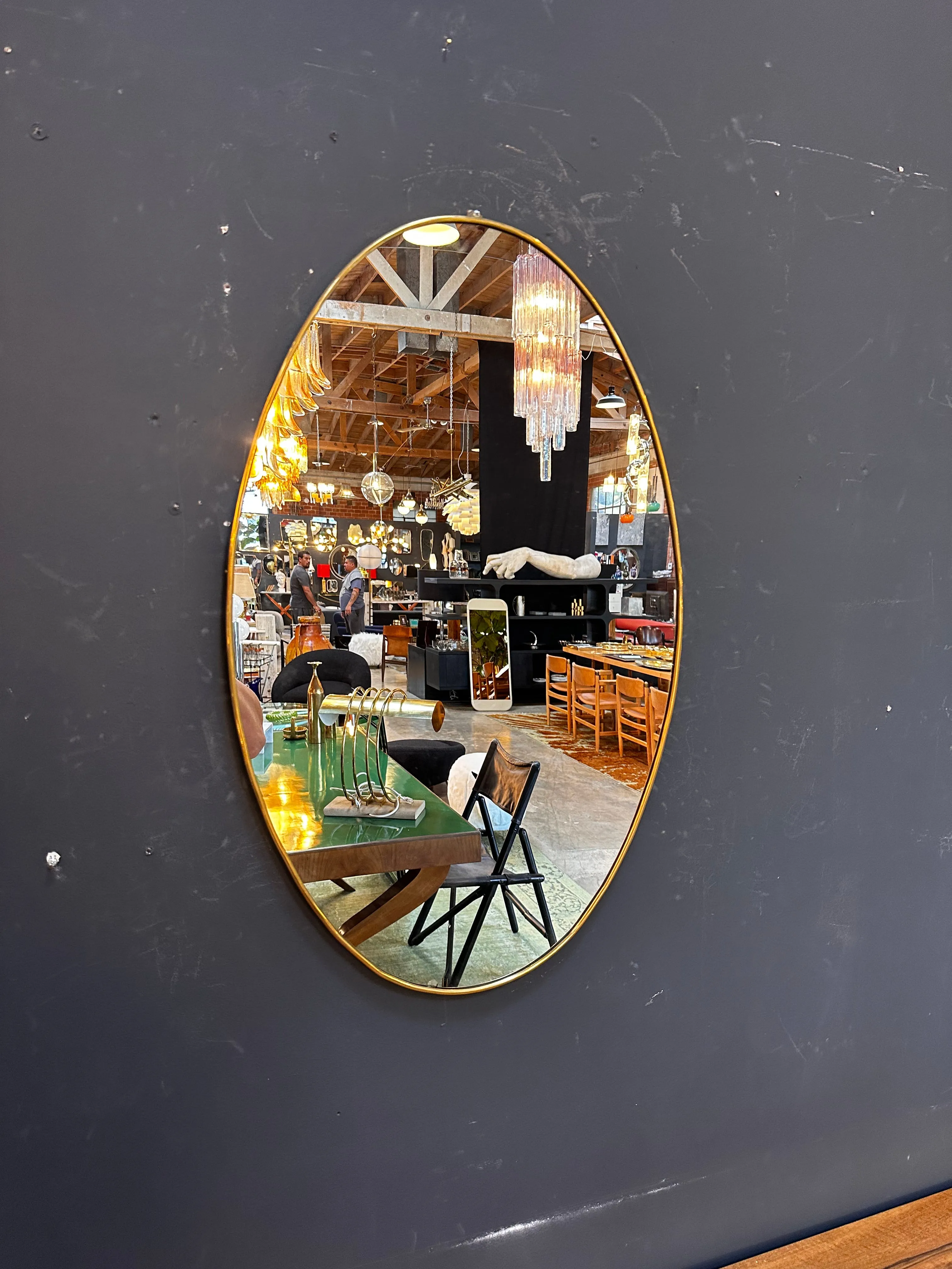Vintage Italian Oval Brass Wall Mirror 1980