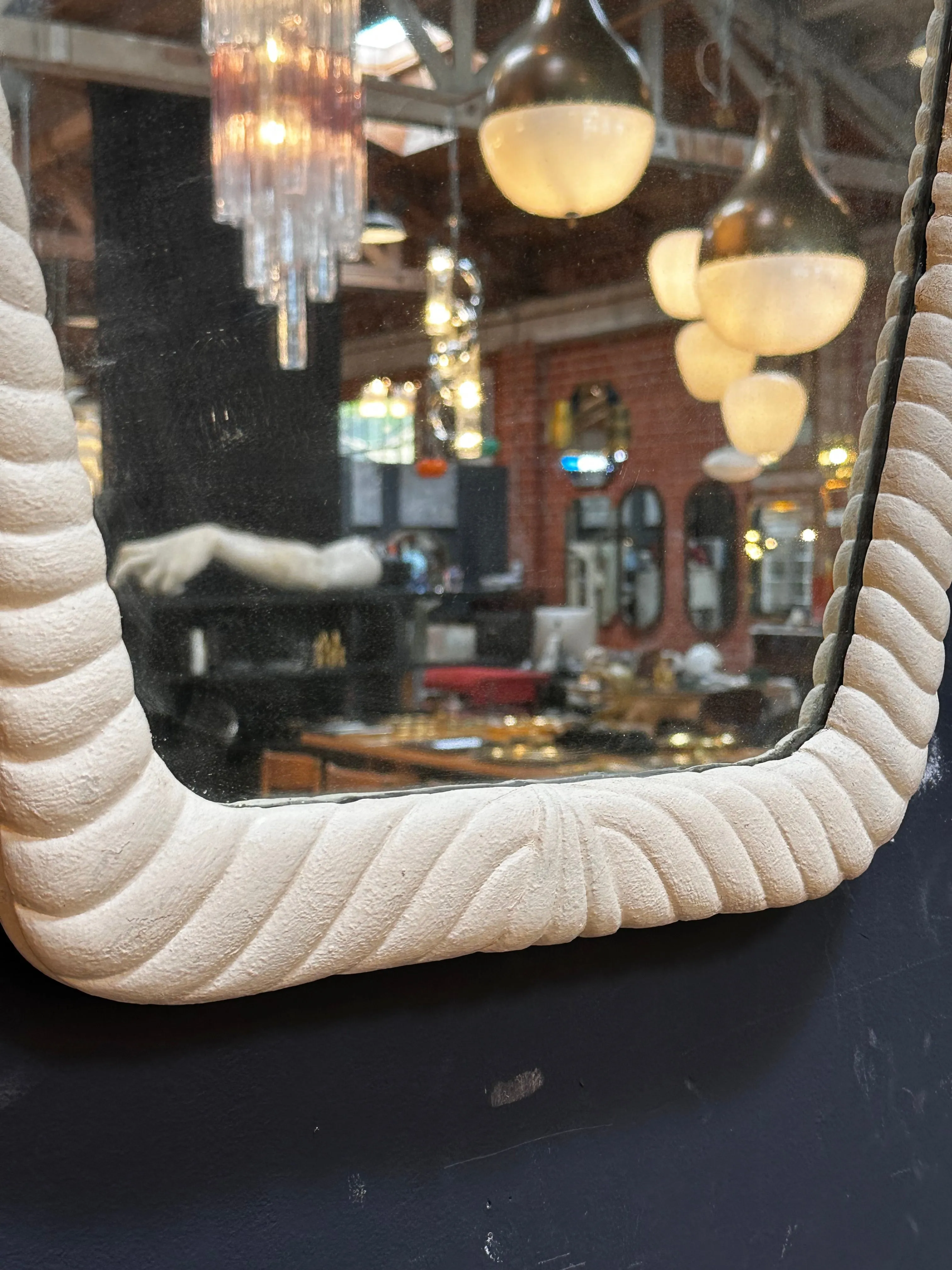 Vintage Italian White Wood Wall Mirror 1980s