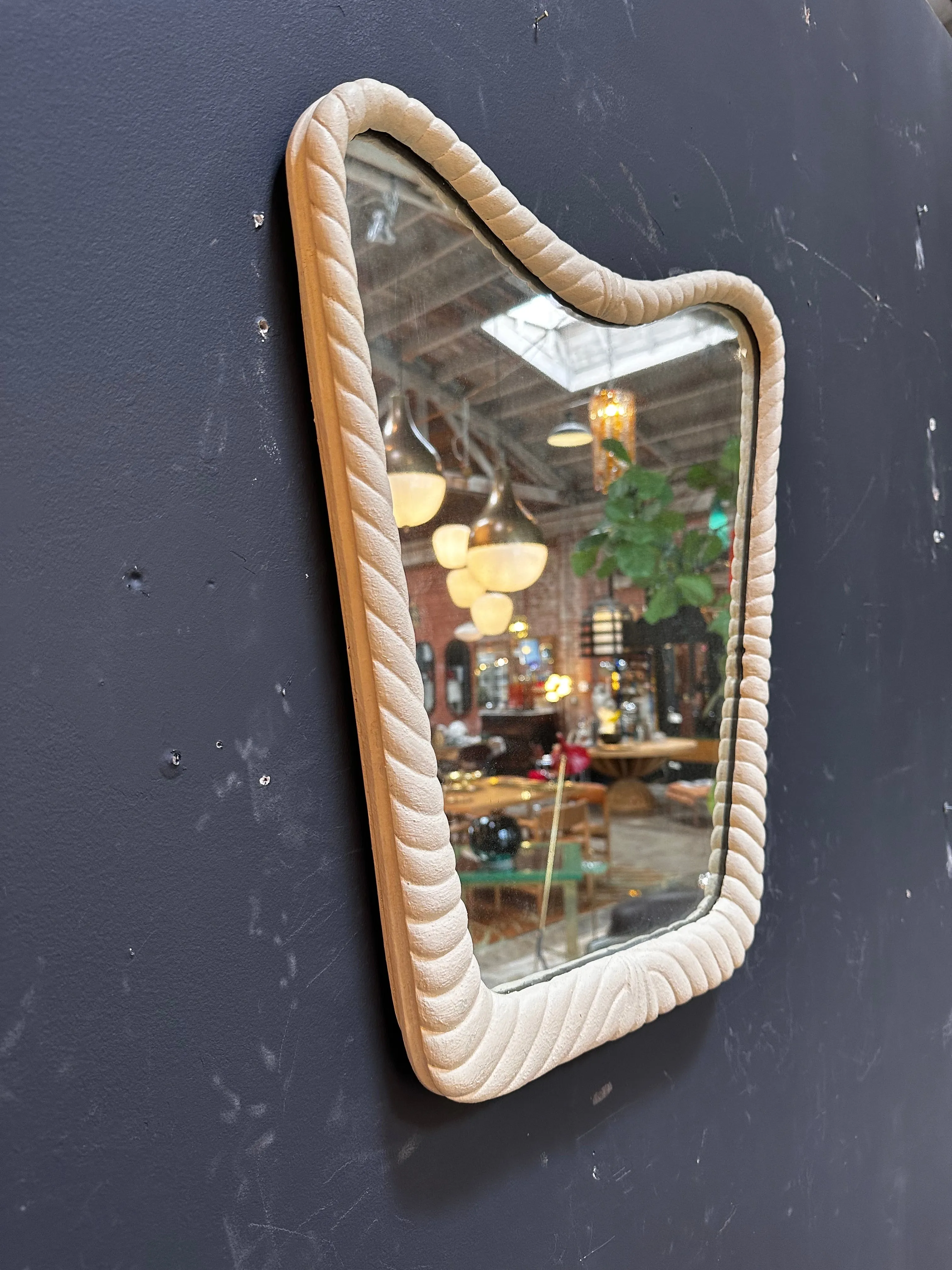 Vintage Italian White Wood Wall Mirror 1980s