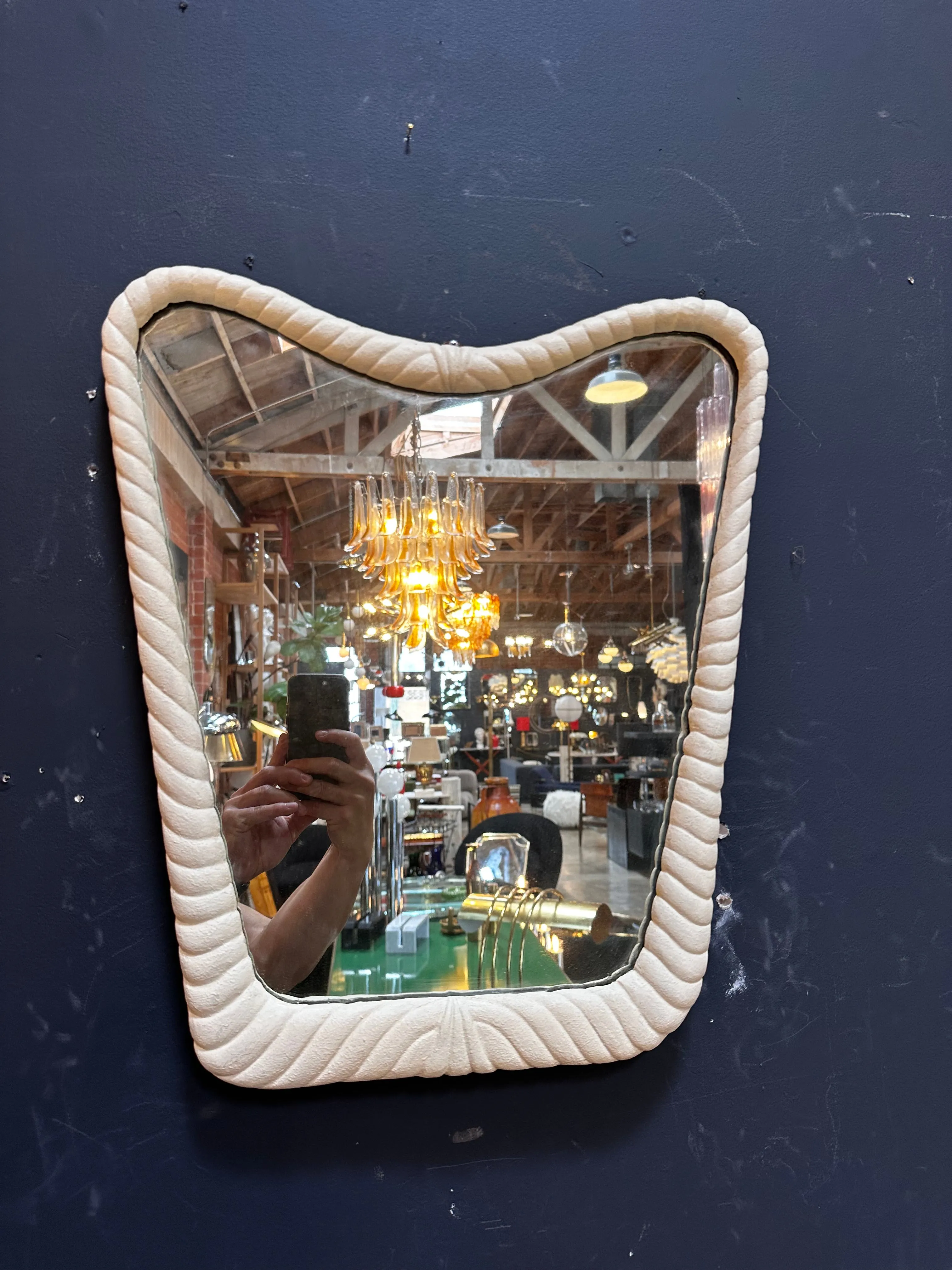 Vintage Italian White Wood Wall Mirror 1980s
