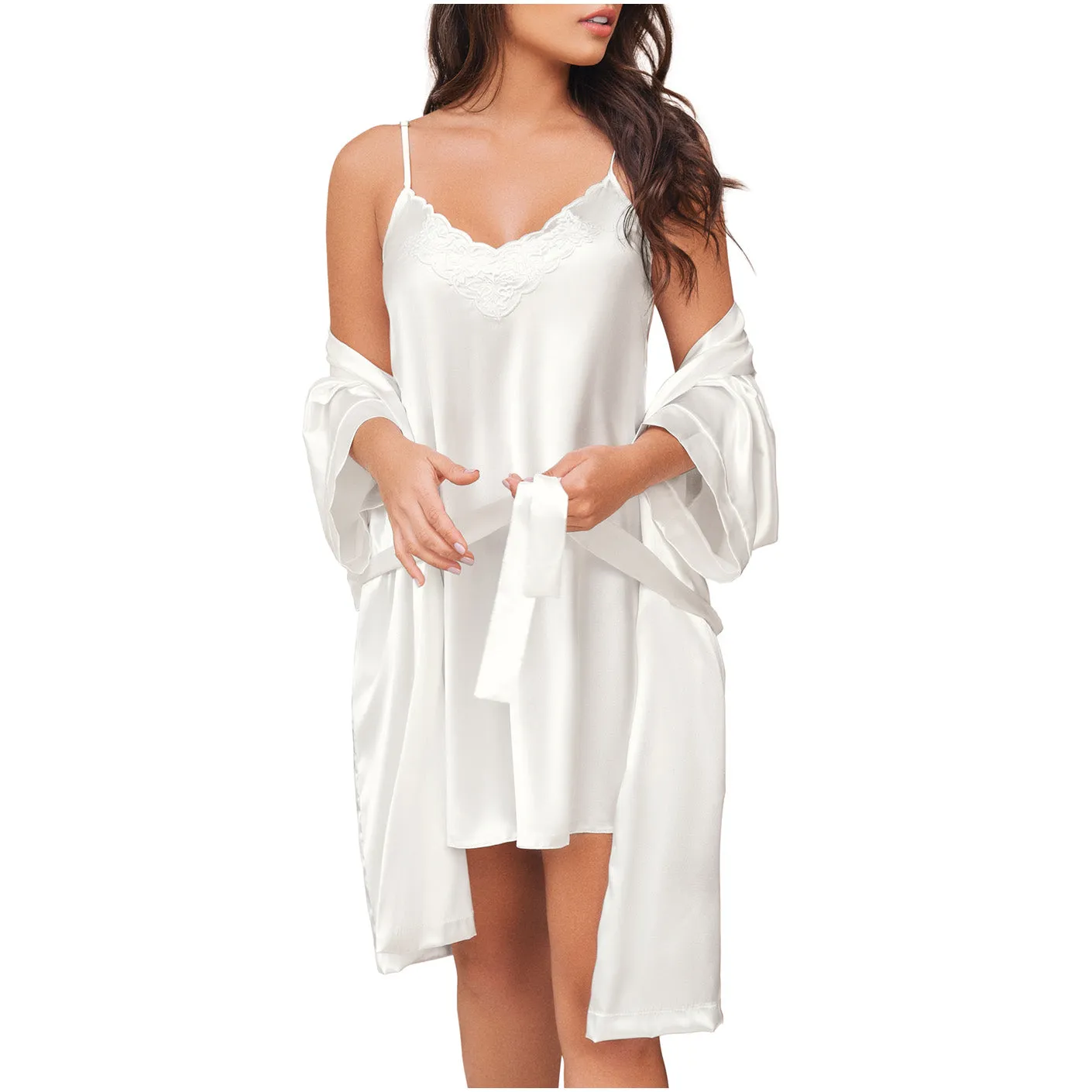 Women's Satin Dress Silk Lace Robes SONRYSE 378