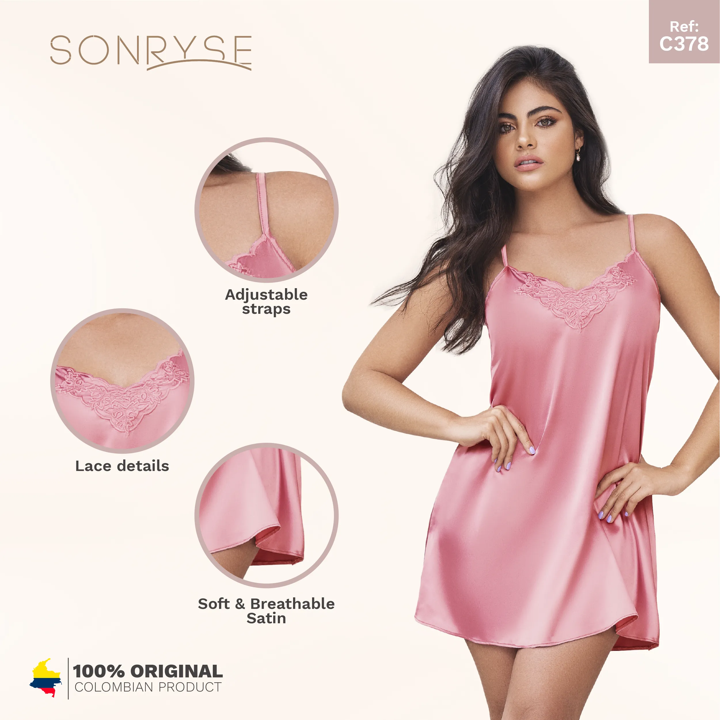 Women's Satin Dress Silk Lace Robes SONRYSE 378