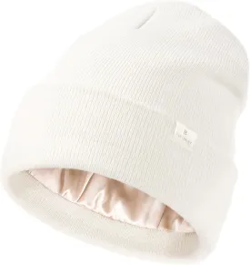 YANIBEST Womens Satin Lined Knit Beanie Hat Acrylic Winter Hats for Women Men Silk Lining Soft Slouchy Warm Cuffed Beanie Hat