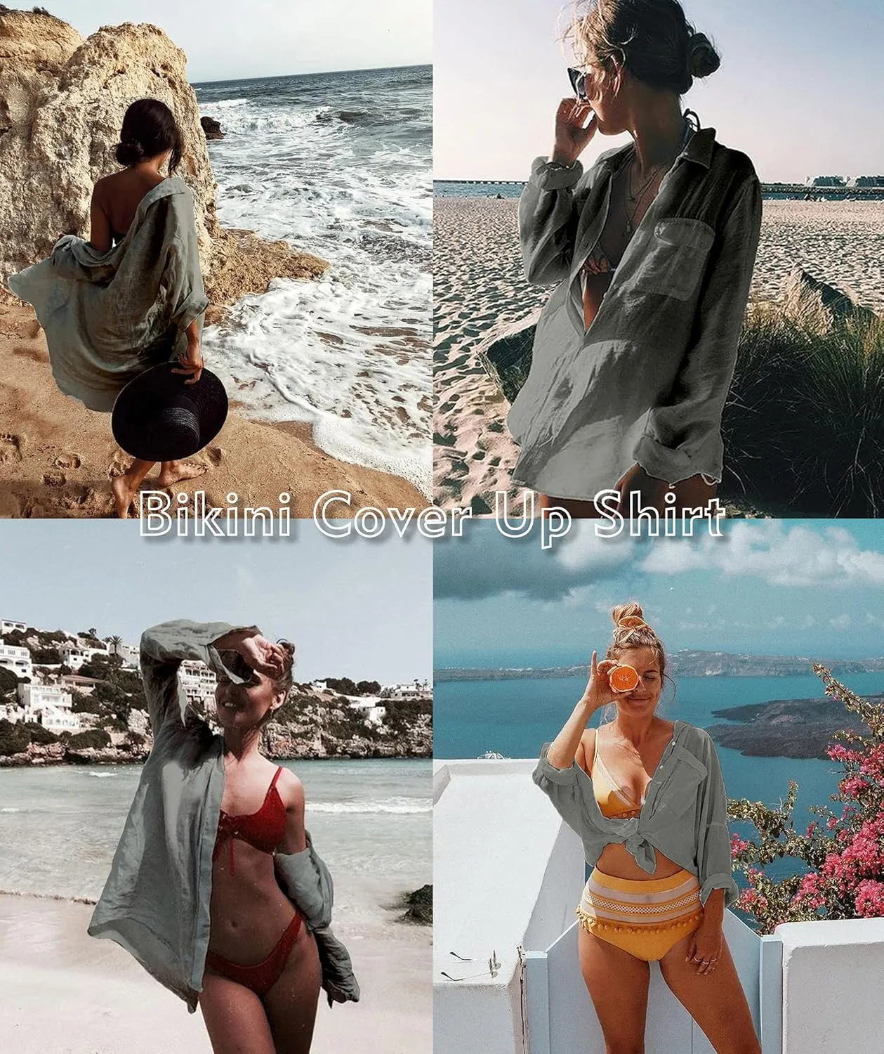 Zoye Chen Womens Bikini Swimsuit Cover Up Button Down V Neck Shirts Long Sleeve Blouse Beachwear Bathing Suit